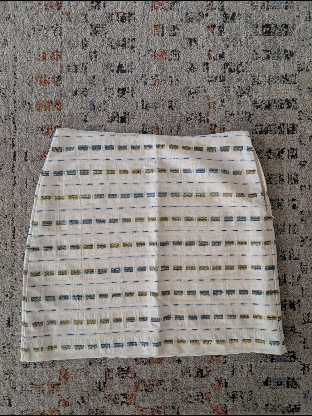 LOFT Classic White Mini Skirt w/ Geo Blue and Chartreuse Stripe Detail, sz 10